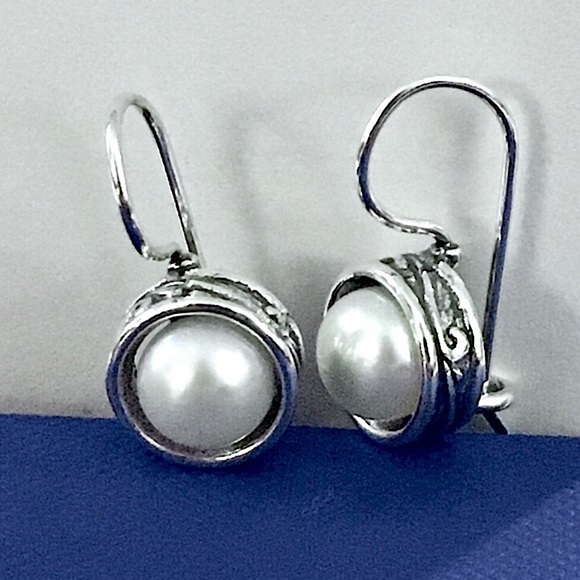 SILPADA Modern Fairytale Sterling Silver 925 Pearl Drop Earrings - Picture 2 of 12